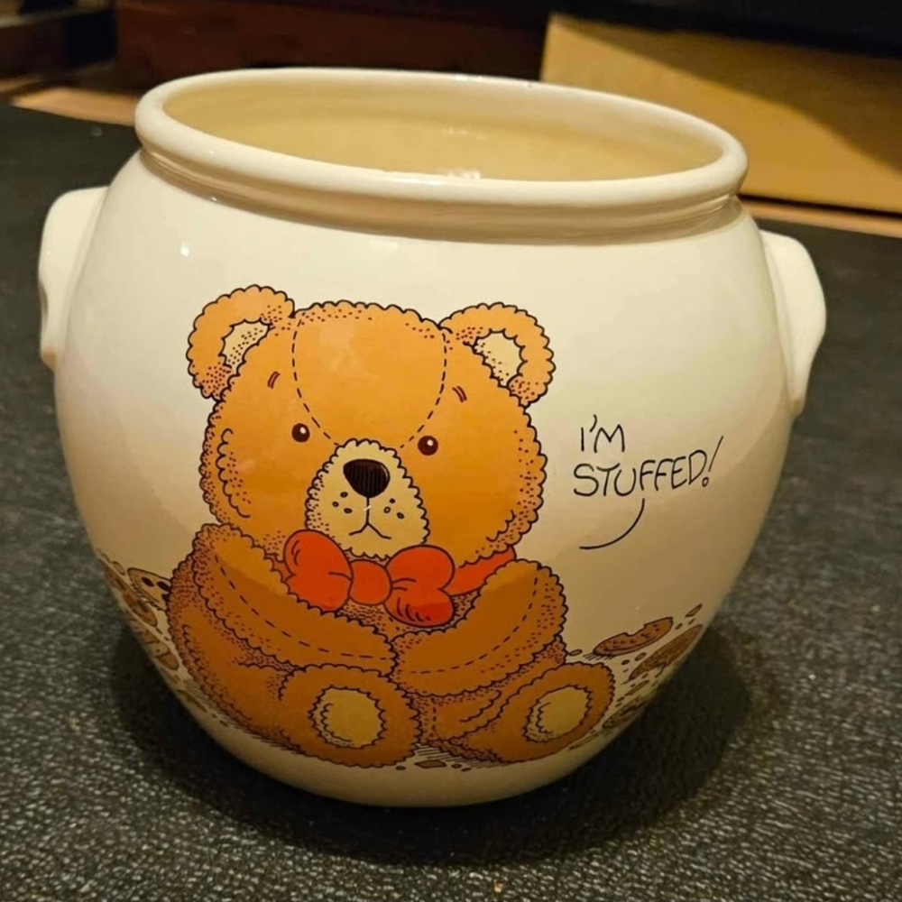 Vintage Treasure Craft Cookie Jar Utensil Crock no lid Teddy Bear I'm Stuffed